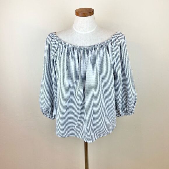 Anthropologie Maeve Off-The-Shoulder Stripe Poplin Top - Picture 2 of 7